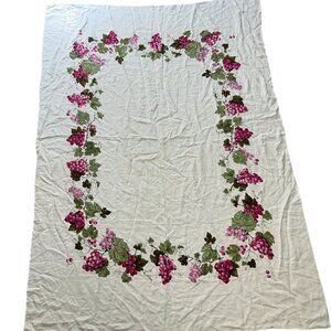 Vtg 70s Luther Travis Beige Linen Tablecloth Grapes Purple Print Border 55x77
